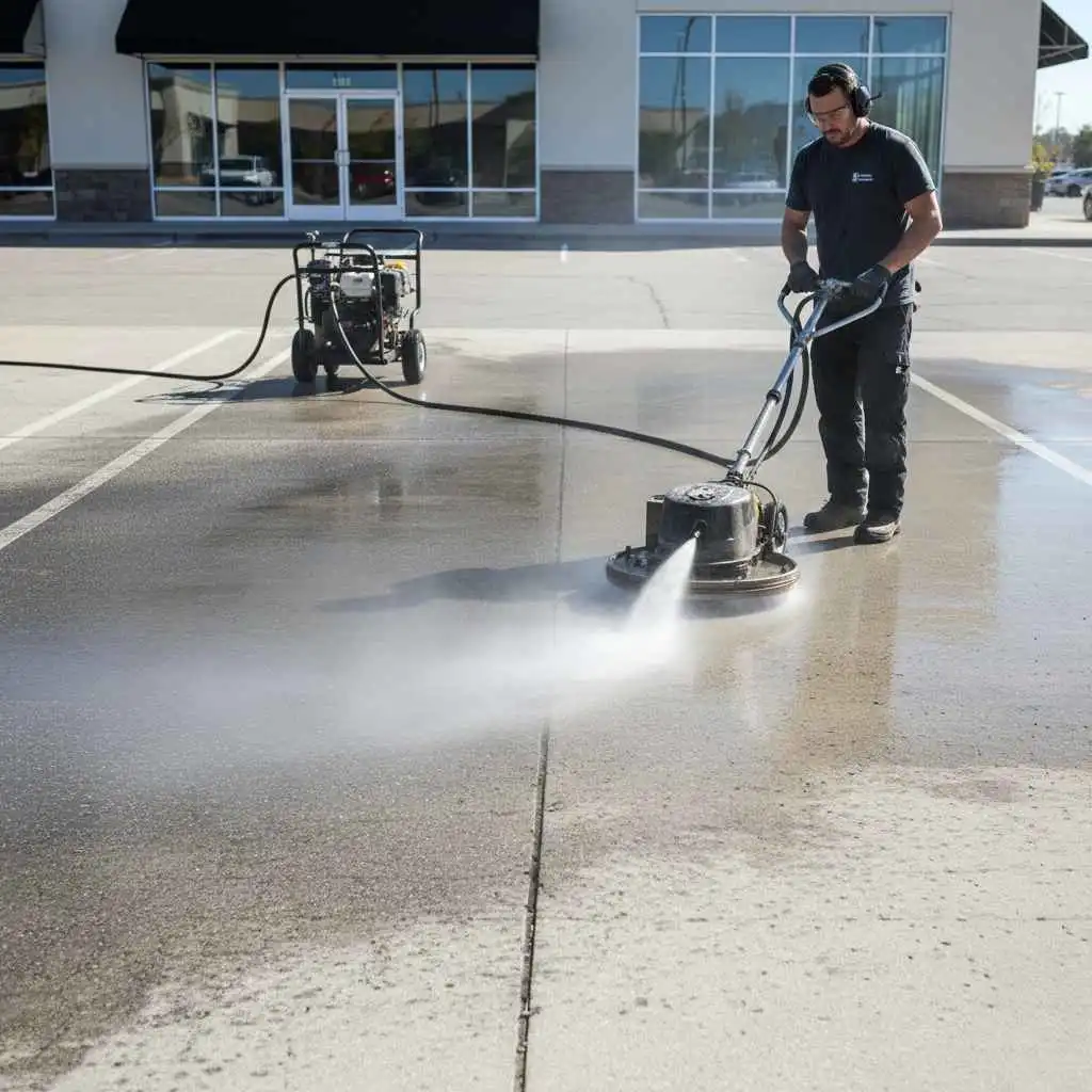 parking lot being pressure washed professionally