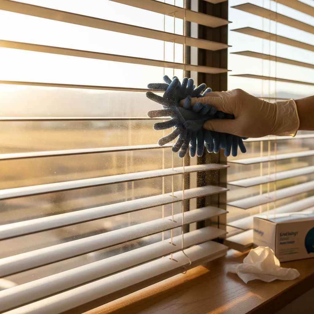 professional cleaning blinds with microfiber tools