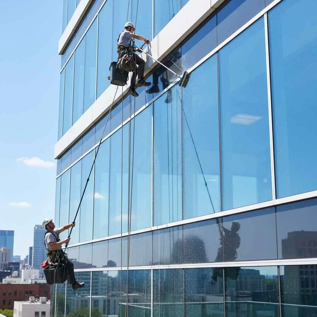 Professional cleaning large commercial glass panels