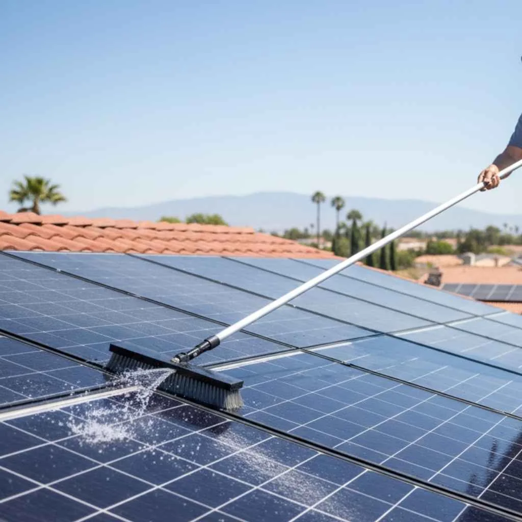 professional using soft brush and purified water on panels