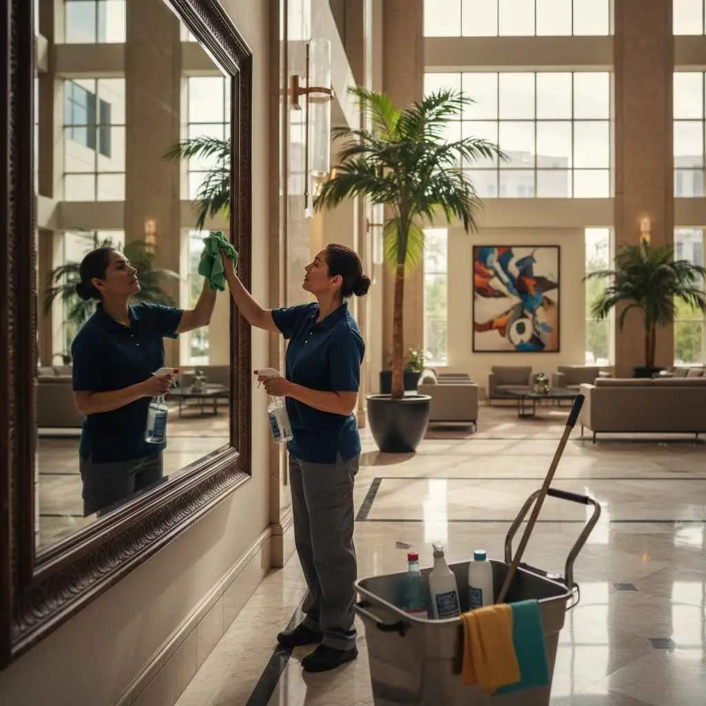 lobby mirror being cleaned